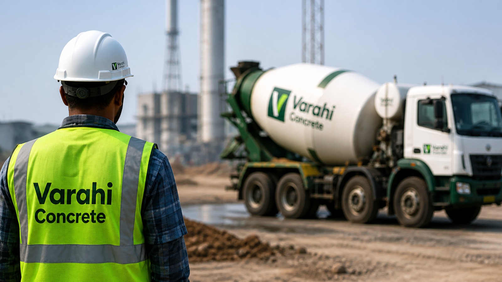 Varahi Concrete workers pouring on construction site
